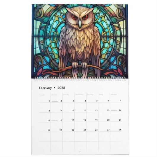 Calendrier Chouette en verre tendu (Feb 2026)