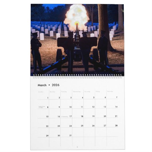 Calendrier Cimetière national d'Arlington (Mar 2026)