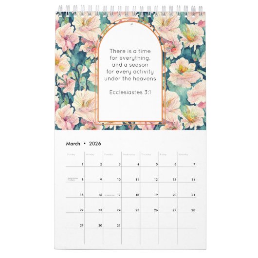 Calendrier Citations bibliques entièrement modifiables Modèle (Mar 2026)