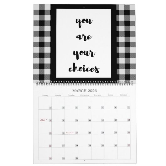 Calendrier Citations en noir et blanc (Mar 2026)