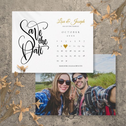 Calendrier Cœur Doré Photo Script Faire-Part de Da