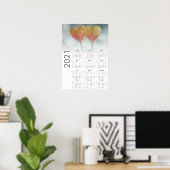 Calendrier coeurs 2021 Poster - Lundi en premier (Bureau à domicile)