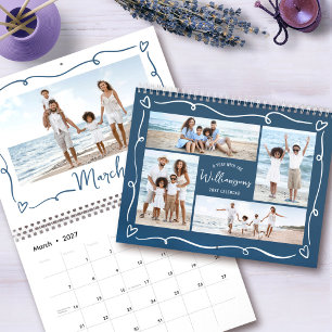 Calendrier Collage de photos de coeurs gribouillés à la main