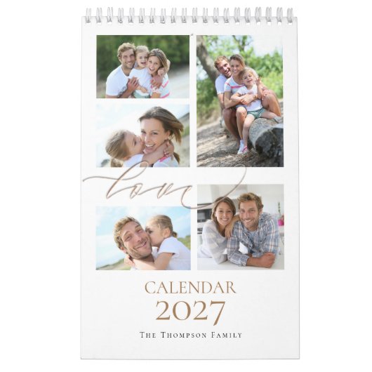 Calendrier Collage de photos de famille Amour Script 2027 (Protection)