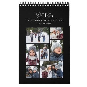 Calendrier Collage de photos de famille monogramme rustique n