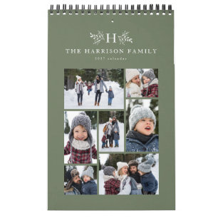 Calendrier Collage de photos de famille monogramme rustique v