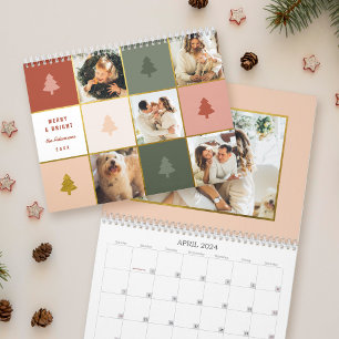 Calendrier Collage photo d'arbre de Noël pastel et or moderne