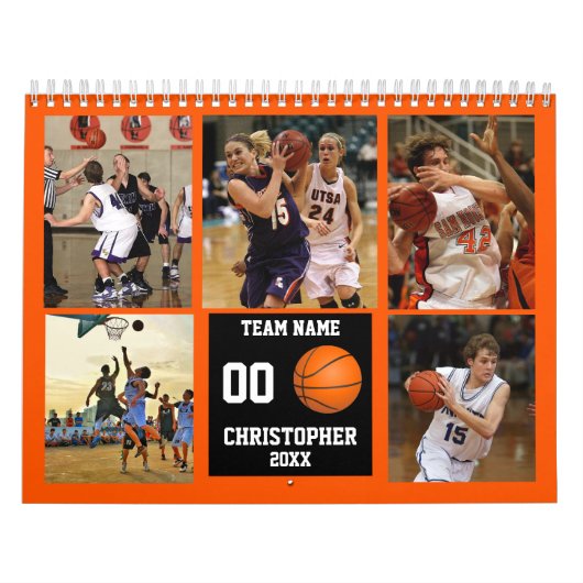 Calendrier Collage photo de basket-ball personnalisé (Protection)
