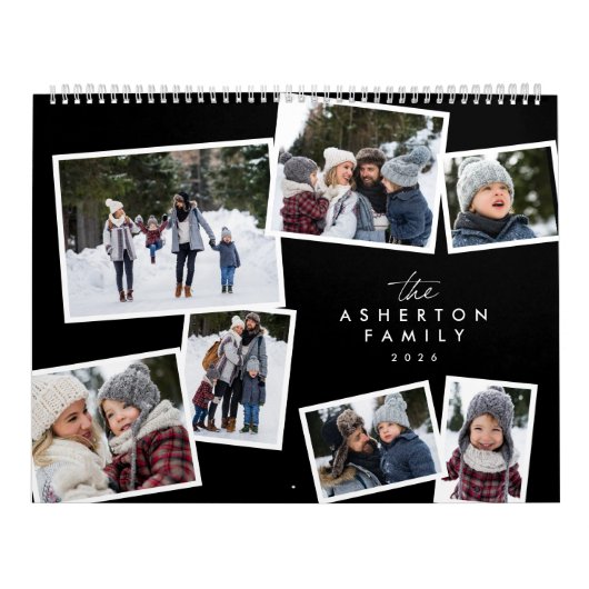 Calendrier collage photo de famille design moderne noir blanc (Protection)