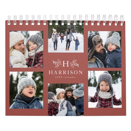 Calendrier Collage photo de famille rustique terre cuite mono (Protection)