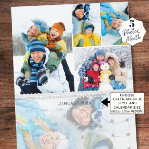 Calendrier Collage Photo Simple 5 Par Mois Personnalisé