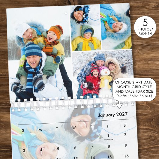 Calendrier Collage Photo Simple 5 Par Mois Sur Mesure