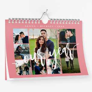 Calendrier Collage photo simple minimaliste moderne rose