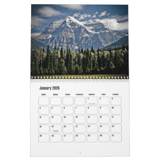 Calendrier Colombie-Britannique-Canada (Jan 2026)