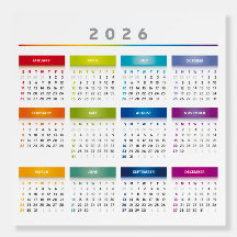 Calendrier coloré 2026 - Couleurs arc-en-ciel 3 co