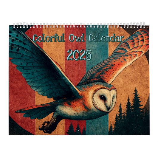 Calendrier coloré de hibou 2026 (Protection)