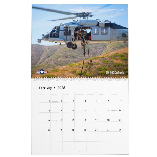 Calendrier COMBAT HAWK - Hélicoptère militaire américain H-60 (Feb 2026)