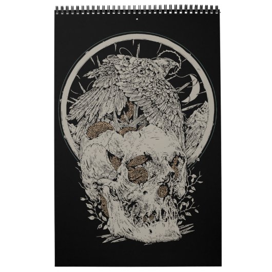 Calendrier Conception Intriquée de Crâne et d'Oiseau (Protection)