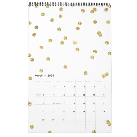 Calendrier Confetti Parties scintillant Or (Mar 2026)