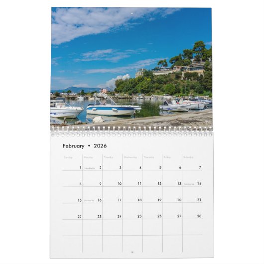 Calendrier Corfou - vue sur l'île (Feb 2026)