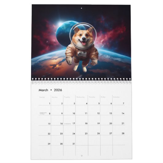 Calendrier Corgis dans l'espace (Mar 2026)