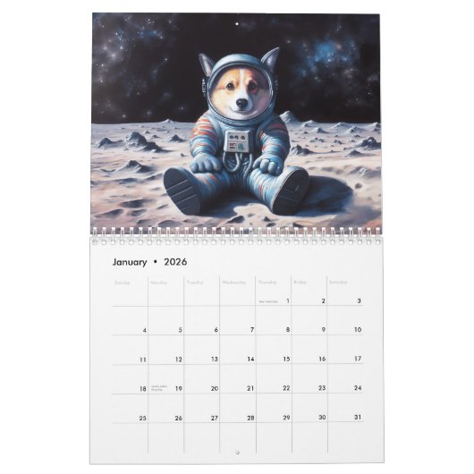 Calendrier Corgis dans l'espace (Jan 2026)