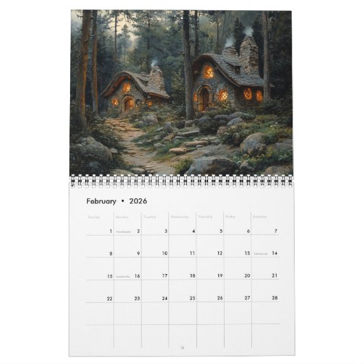 Calendrier Cottages de la forêt de bois (Feb 2026)