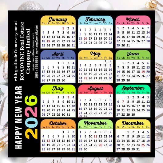 Calendrier couleur 2026 Magnet d'entreprise noir m