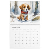 Calendrier Couleur d'aquarelle des chiots mignons Art 12-Mois (Jan 2026)