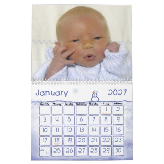 Calendrier Couverture du calendrier, première année de Noah (Jan 2027)