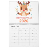 Calendrier cozy happy new year 2026 wall calendar (Feb 2027)