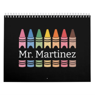 Calendrier Crayon Personnalisé Nom de l'enseignant Mignon Ret