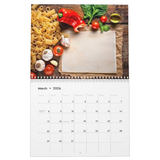 Calendrier Creative Pasta Recipes & Photo Notes Calendar (Mar 2026)