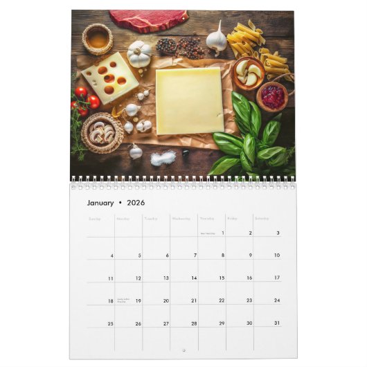 Calendrier Creative Pasta Recipes & Photo Notes Calendar (Jan 2026)