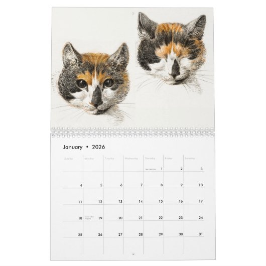 Calendrier Croquis anciens de chats de Jean Bernard Duvivier (Jan 2026)