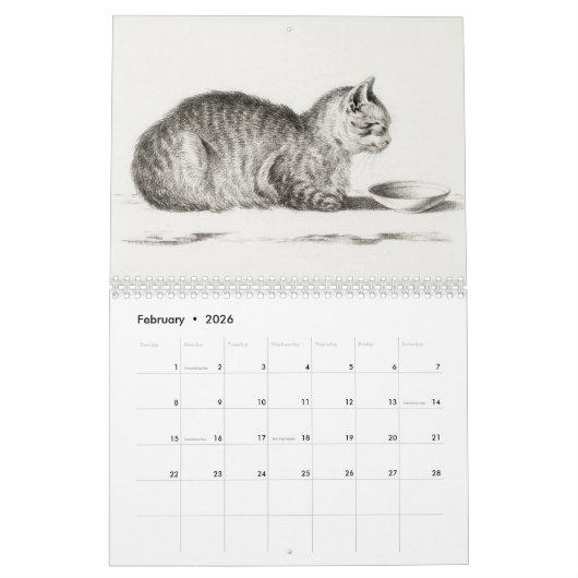 Calendrier Croquis anciens de chats de Jean Bernard Duvivier (Feb 2026)