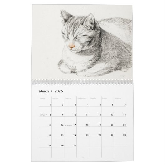 Calendrier Croquis anciens de chats de Jean Bernard Duvivier (Mar 2026)