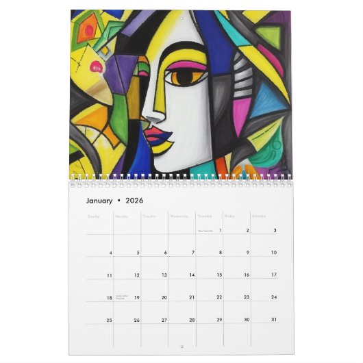 Calendrier Cubisme dans le style de Picasso. 2024 (Jan 2026)