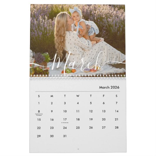 Calendrier Custom Family Photo | Personalized Light Grey (Mar 2026)
