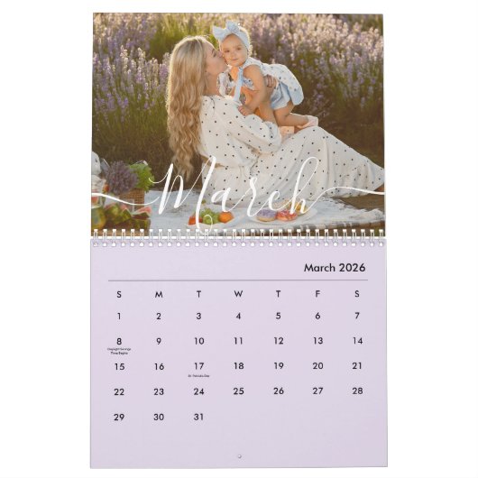 Calendrier Custom Family Photo | Personalized Soft Lavender (Mar 2026)