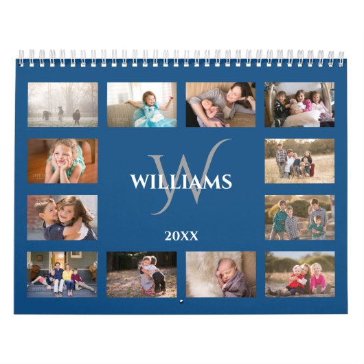 Calendrier Custom Monogram Name Blue Photo (Protection)