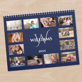 Calendrier Custom Monogram Name Navy Blue Photo