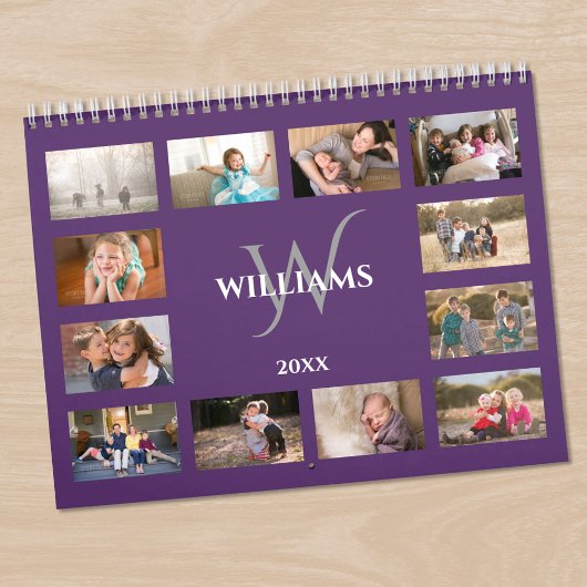 Calendrier Custom Monogram Name Purple Photo
