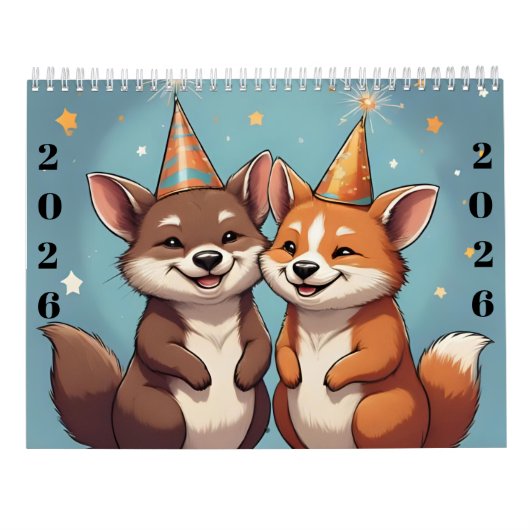 Calendrier Cute cartoon animals new year 2026 Calendar (Dos)