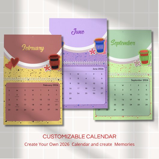 Calendrier Cute Coffee Cup 2026 Calendar