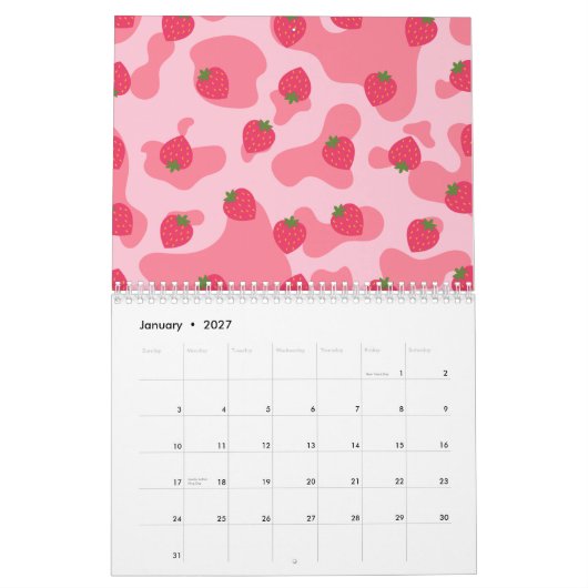 Calendrier Cute Kawaii Motif de la vache fraise (Jan 2027)