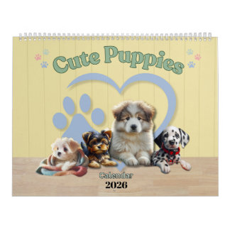 Calendrier Cute Puppies 2026 Calendar