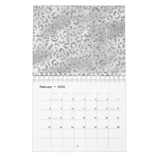Calendrier Cute Silver Cheetah Leopard Motif d'impression (Feb 2026)