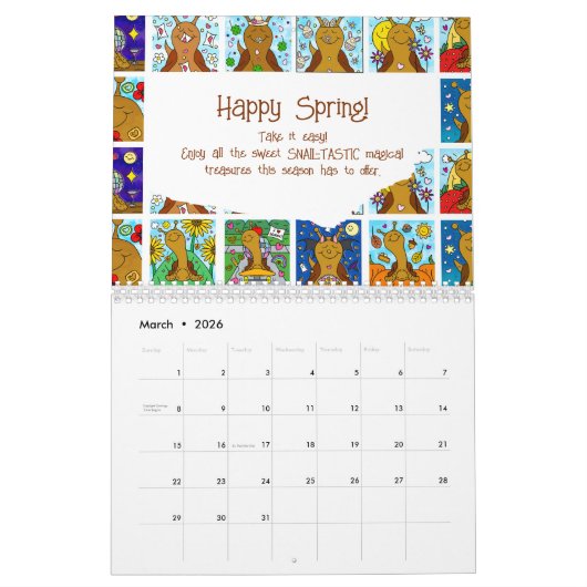 Calendrier Cute Snail Medium 2026 (Mar 2026)