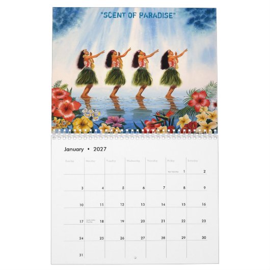 CALENDRIER DANSEURS DE DANSE POLYNÉSIENNE AVEC FLOWERS-OVAL (Jan 2027)